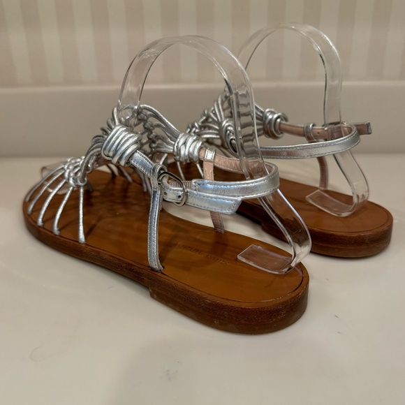 Stuart Weitzman Seaside Silver Metallic Leather Gladiator Sandals Size 8.5 - Picture 6 of 14